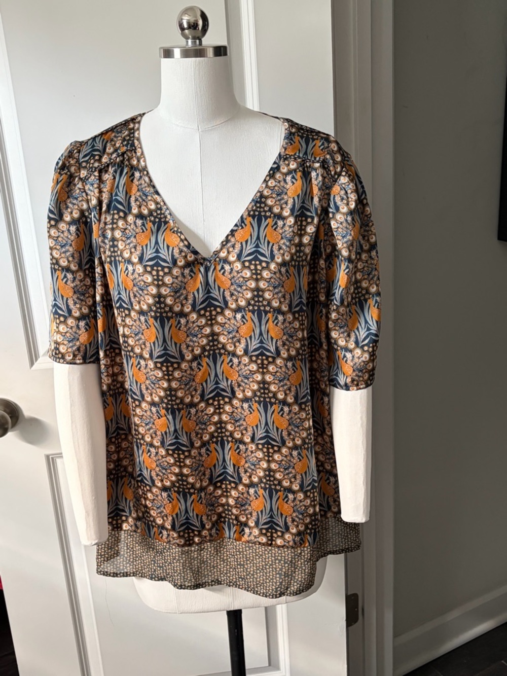 DR2 Floral V-Neck Tunic in Mustard and Navy
